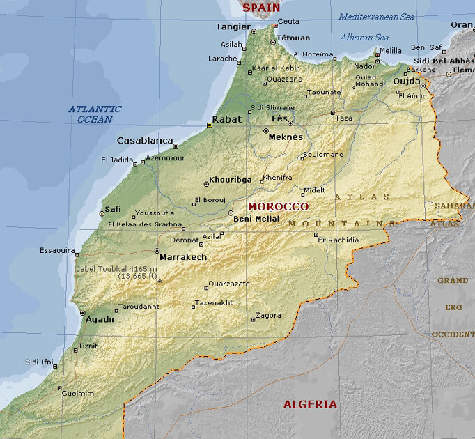 physikalisch karte von marokko